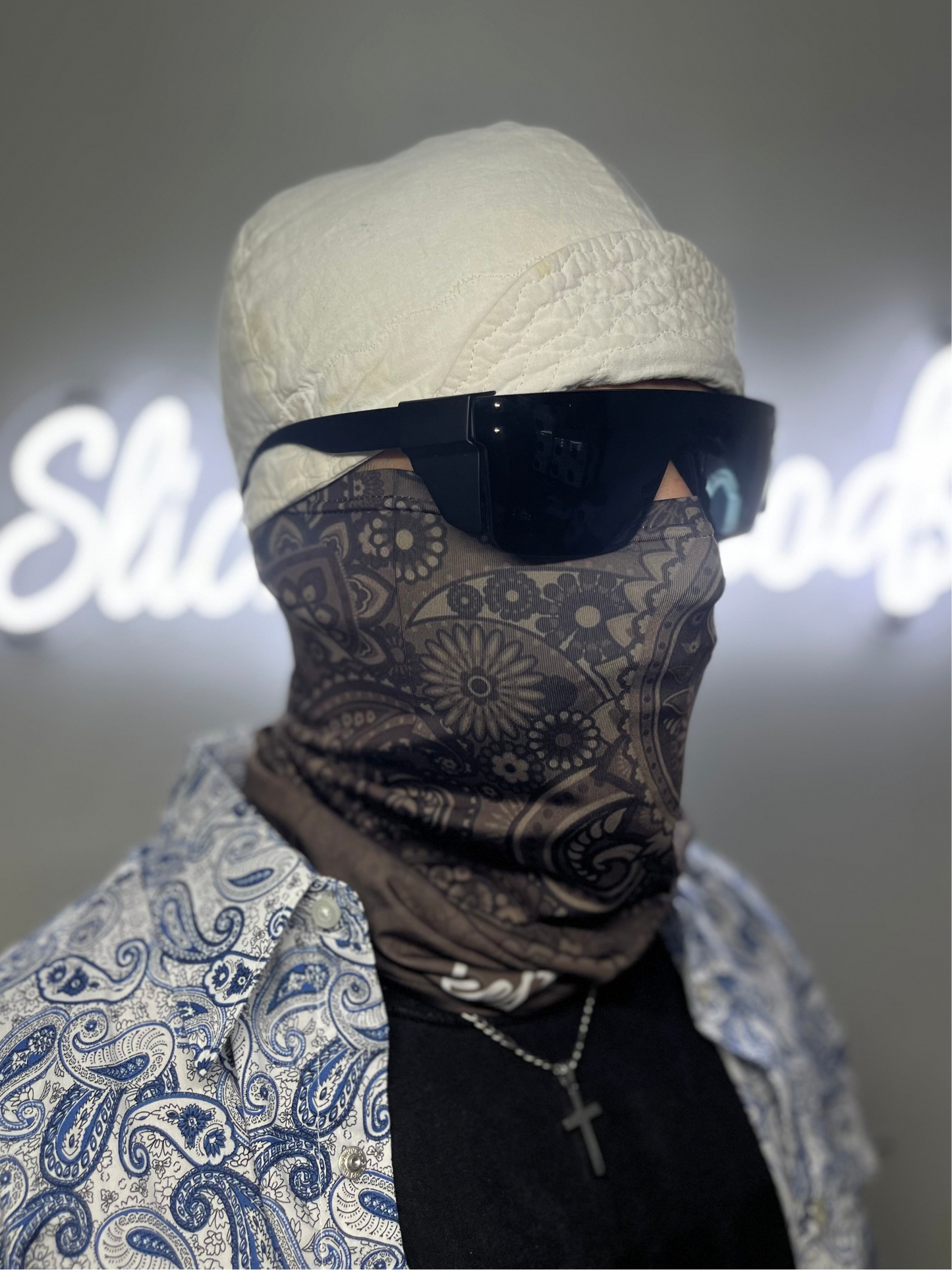Brown paisley neck gaiter