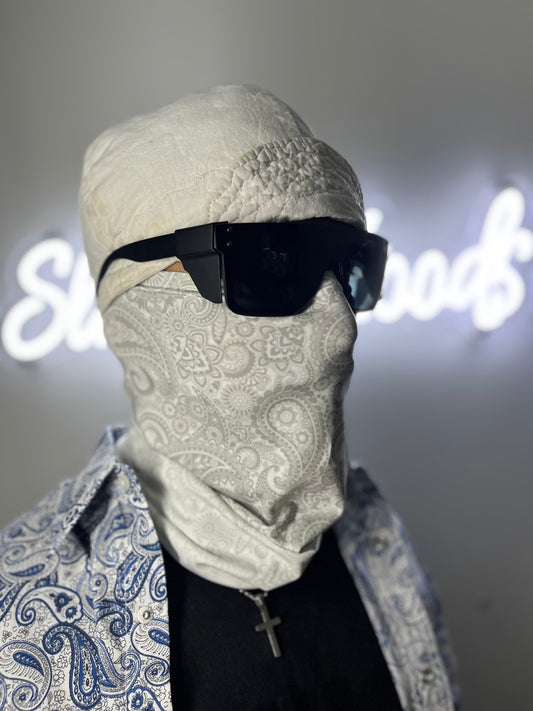 White paisley neck gaiter