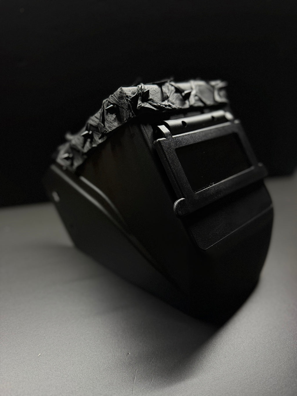 triple black pirarucu square hood with spikes