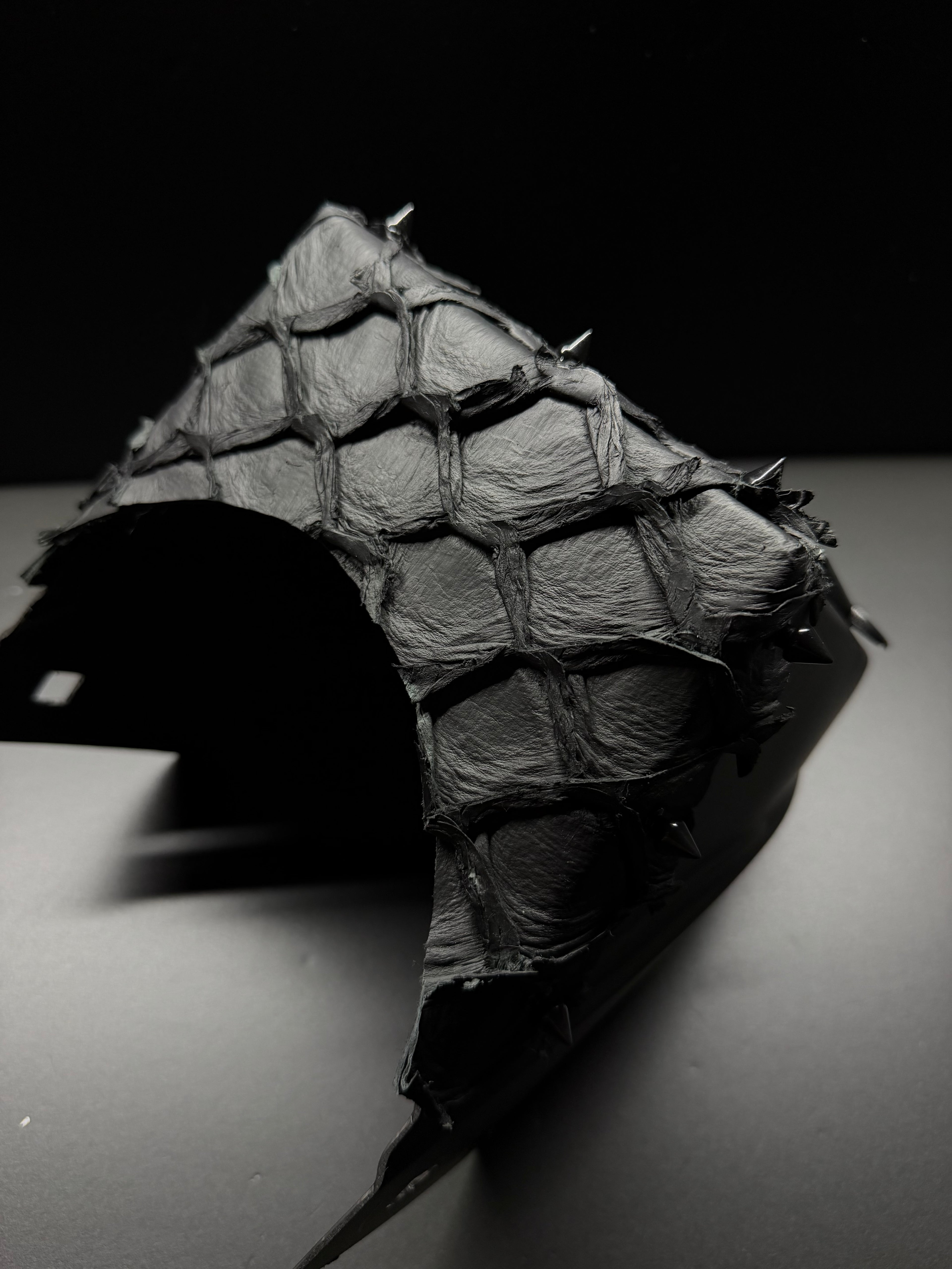 triple black pirarucu square hood with spikes