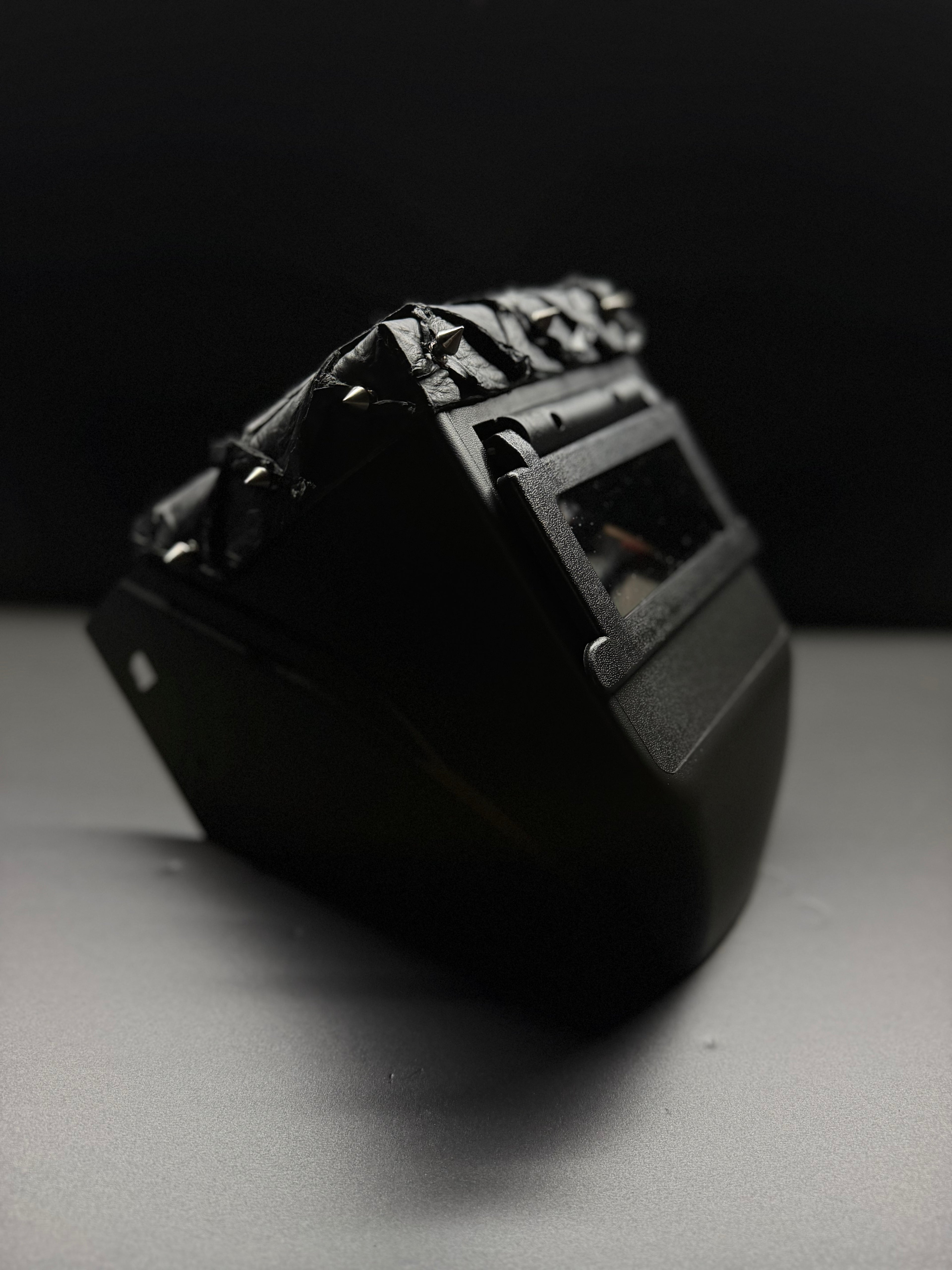 Spiked triple black pirarucu square hood