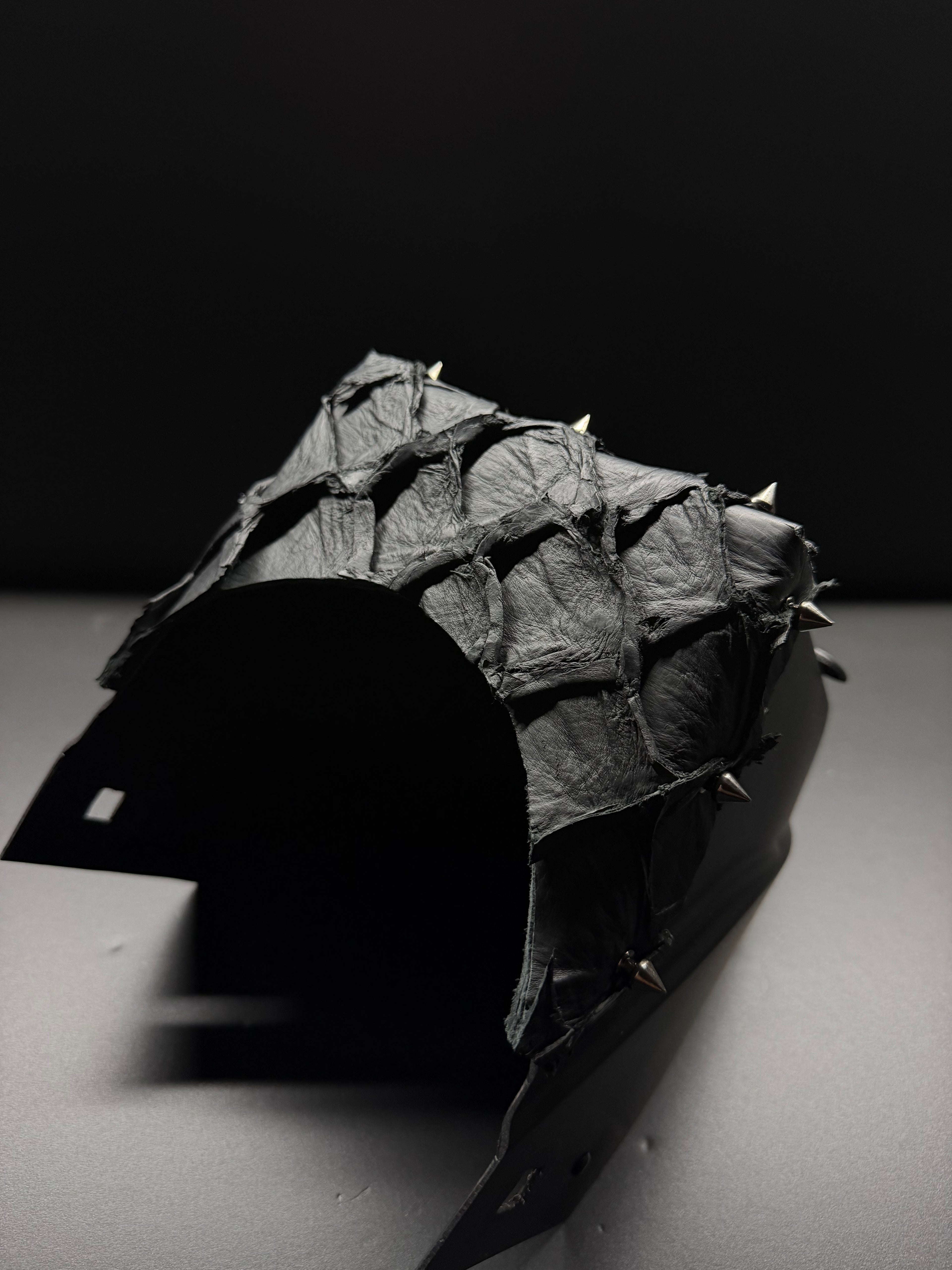 Spiked triple black pirarucu square hood