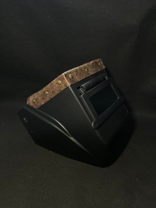 Black hood with a brown ostrich top bib