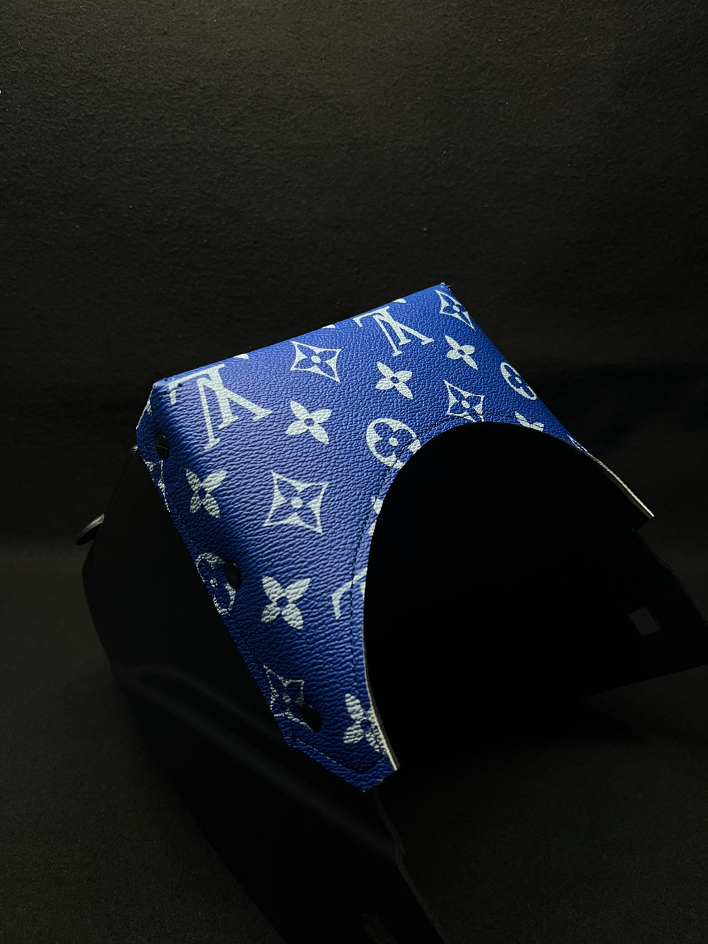 Black hood w/ blue LV top bib
